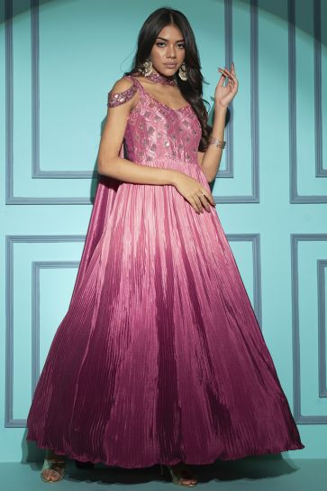 Embroidered Georgette New Designer Party Wear Long Gown With Shrug