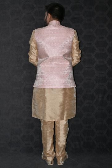 Art Silk Fabric Designer Readymade Long Kurta Pyjama With Pink Color Jacket