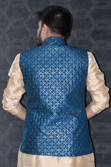 Art Silk Fabric Function Wear Readymade Men Blue Color Jacket
