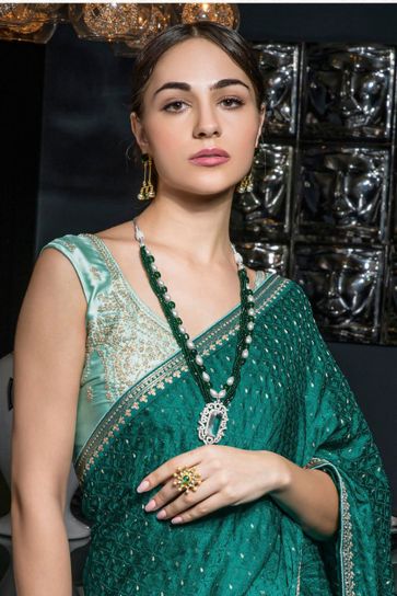 Incredible Embroidered Work On Silk Fabric Green Color Saree
