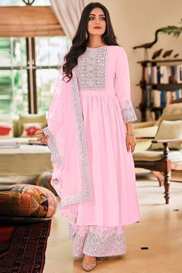 Function Wear Pink Color Fabulous Pakistani Suit In Georgette Fabric