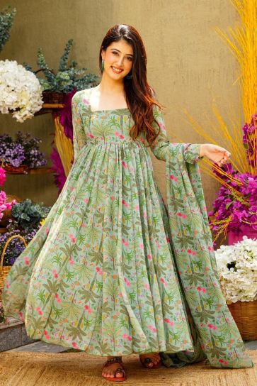 Buy Party Wear Rama Thread Work Georgette Gown With Dupatta Online From  Surat Wholesale Shop.