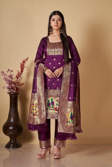 Banarasi Silk Fabric Weaving Work Festive Wear Beautiful Dress