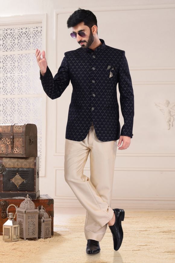 Stylish Look Navy Blue Jodhpuri Suit | Wedding suits men, Reception suits,  Wedding suits