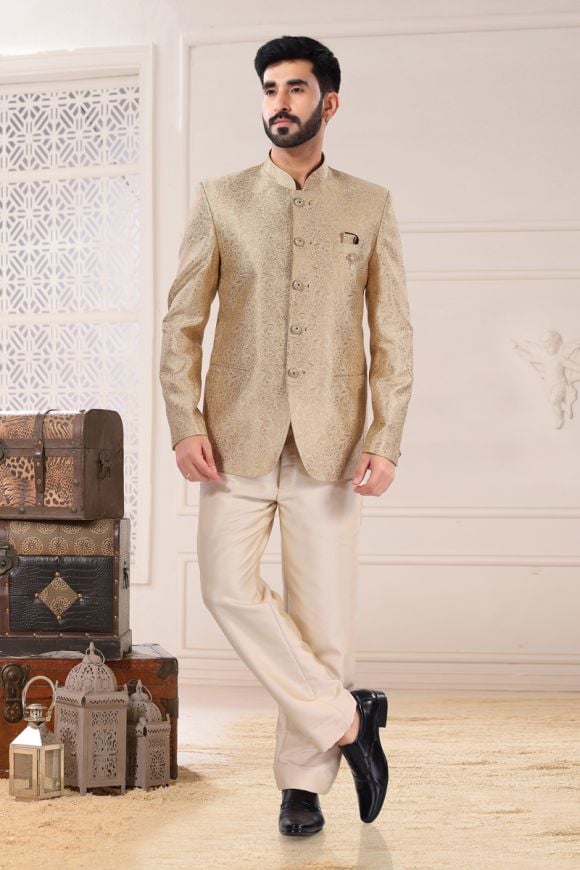 Buy Men Beige Textured Slim Fit Wedding Three Piece Suit Online - 621745 |  Peter England