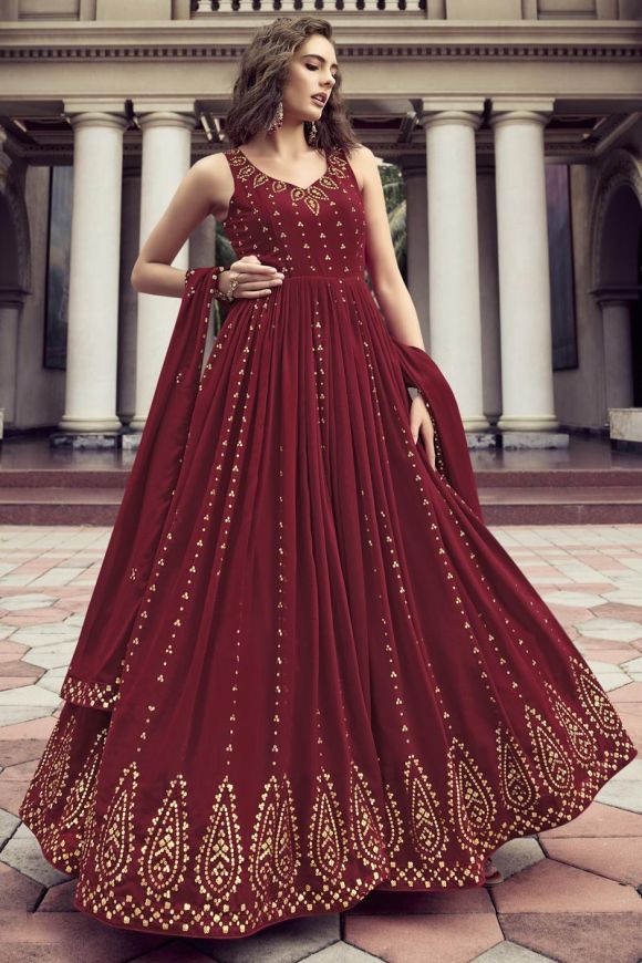 Fancy Lifestyle Net With Soft Silk Inner SemiStitched Designer Gown  Material for women Red  Fshoppers