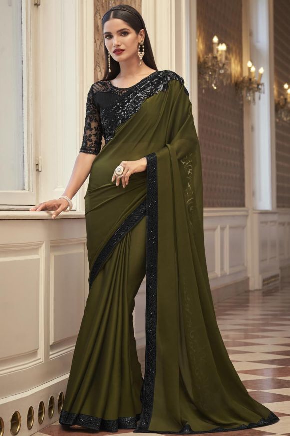 Handloom Olive Green Tussar Silk Saree With Beige Gichha Booti In Jamd –  WeaverStory