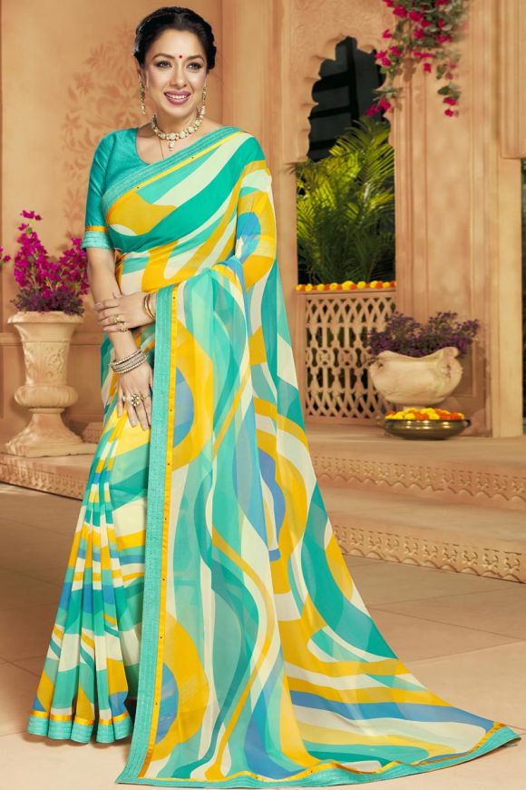 Daily Wear Printed Work Georgette Fabric Green Color Enticing Saree  Featuring Anupamaa Fame Rupali Ganguly