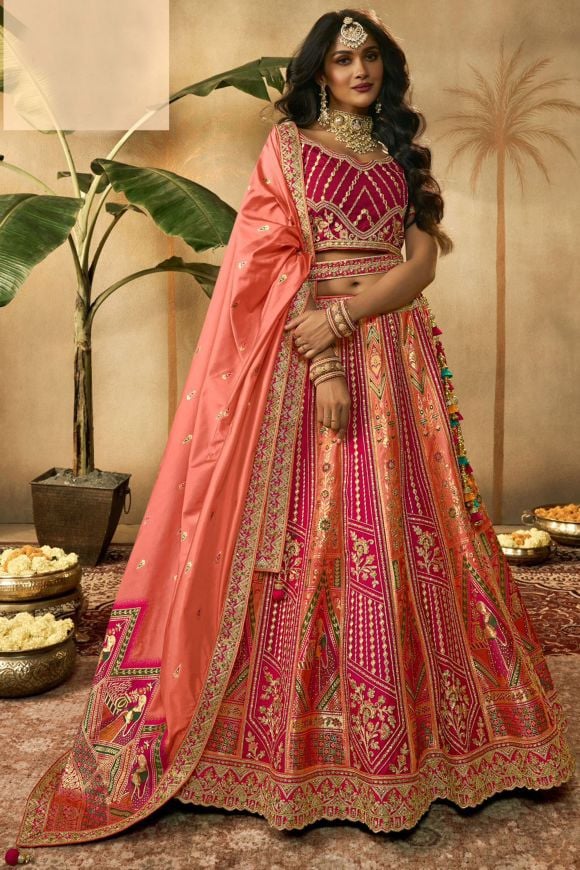 Silk Fabric Heavy Embroidery Work Multi Color Bridal Look