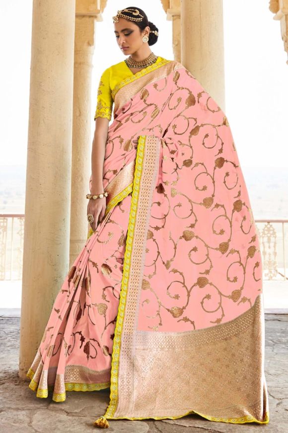 Festive Look Art Silk Fabric Peach Color Supreme Saree