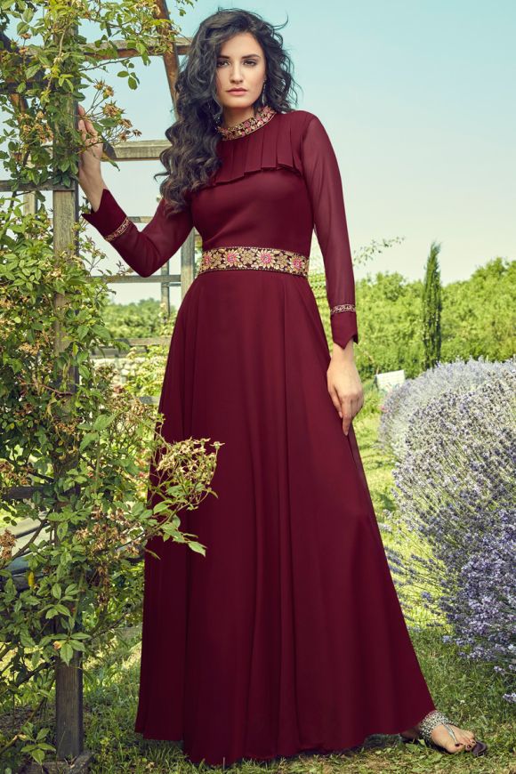 Rayon Party Wear Gown In Maroon Colour  GW5480611
