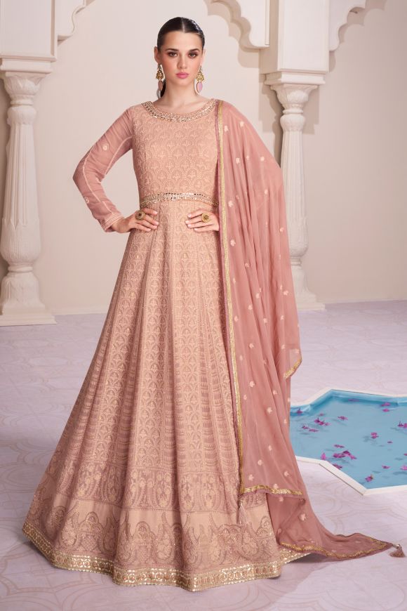 Baby Pink Real Georgette Designer Gown Style Suit – myracouture