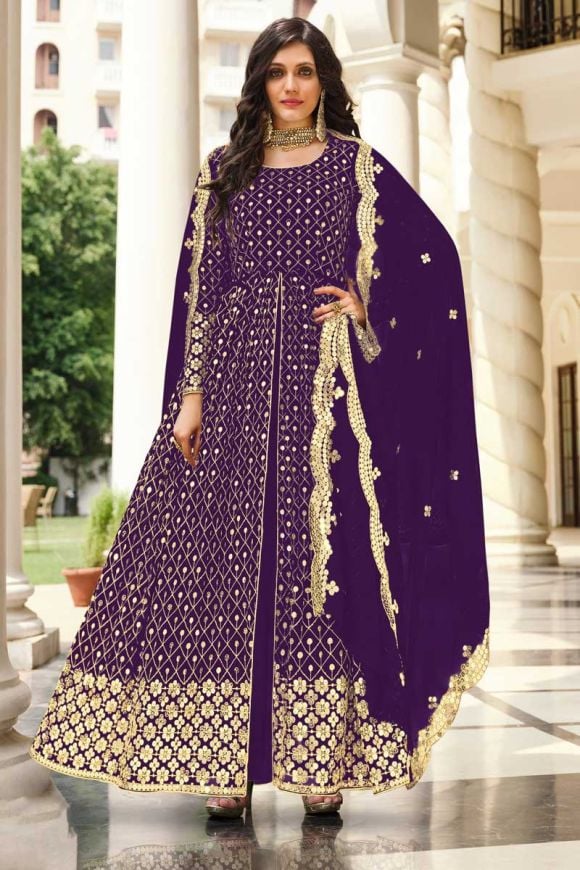 Olive Color Net Fabric Elegant Embroidered Anarkali Suit