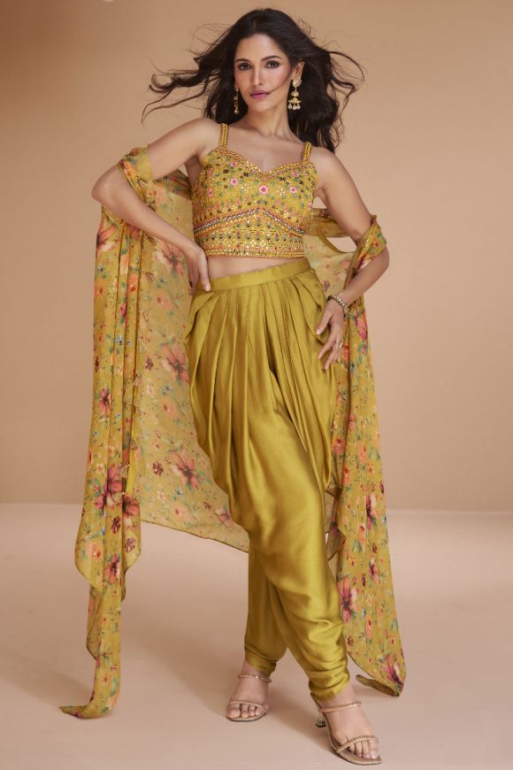 Buy Sun Yellow Dhoti Suit In Georgette With Gotta, Zardosi And Pearls In  Floral Pattern Online - Kalki Fashion