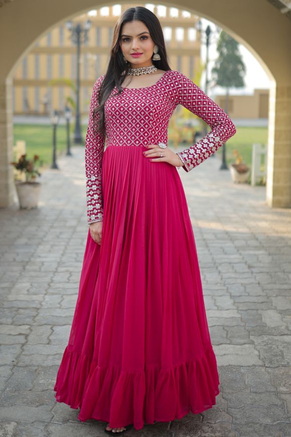 Marvellous Georgette Fabric Function Wear Gown In Pink Color