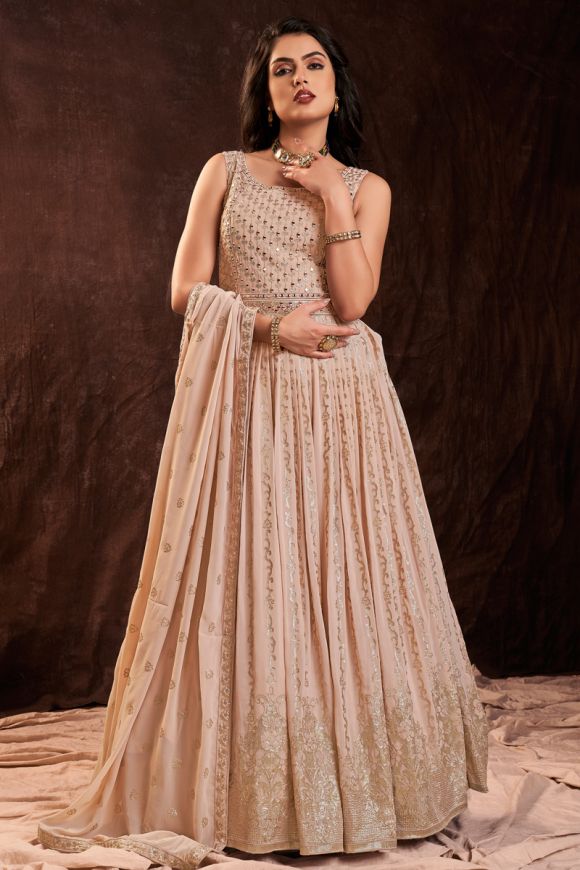 Embroidery Work Peach Color Gown With Dupatta – bollywoodlehenga