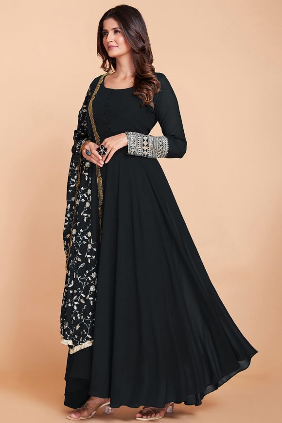 Party Wear Black Color Embroidered work Gown - Clothsvilla